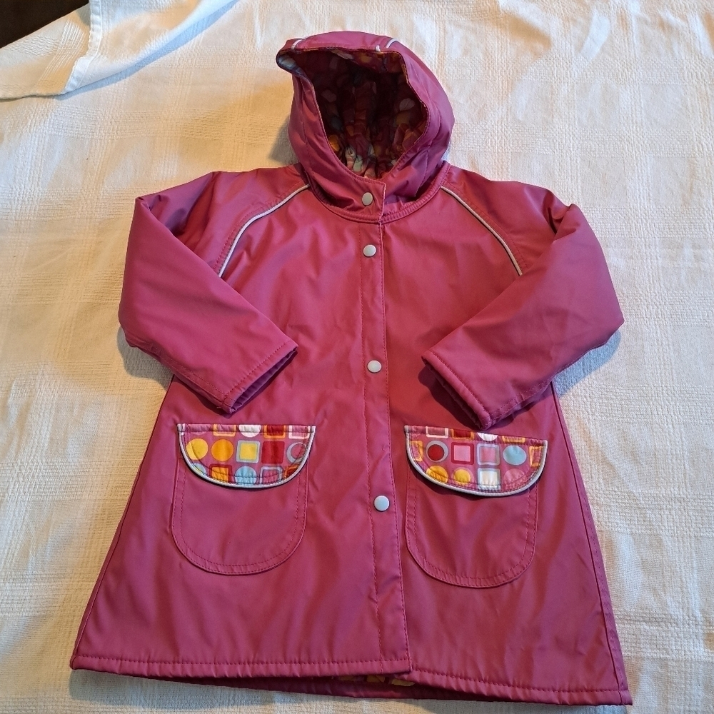 Stride Rite girls size 3T pink quilted insulated rain coat, hood attached